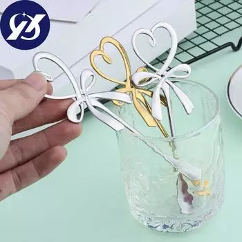 Нержавеющая сталь Love Bow Кофейная ложка для перемешивания Кофейная ложка Банкетный подарочный декор серебряный