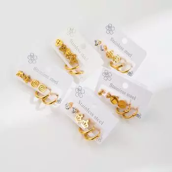 Нержавеющая сталь маленькие модные серьги корона бабочка шар металлический стиль серьги комплект