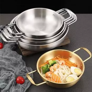 Нержавеющая сталь миска для рамена с двойной ручкой, тарелки для морепродуктов, корейские миски для лапши, ресторан, кемпинг, золотая кастрюля