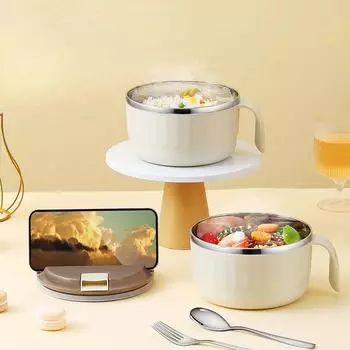 Нержавеющая сталь миски для супа двухслойные антипригарные миска для лапши быстрого приготовления с крышками ланч-бокс для супа кухонный контейнер для еды зелёный