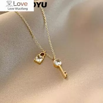 Нержавеющая сталь модный замок-подвеска с замком-ключом циркон ожерелья для женщин темперамент дикий ключица цепочка ювелирные изделия аксессуары
