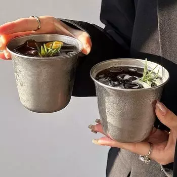 Нержавеющая стальная кофейная чашка в винтажном американском стиле, матовая пищевая чашка для воды, чашка для холодных напитков, утолщенная кружка для пикника и вечеринки 300ml