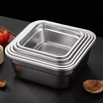 Нержавеющая сталь поднос для хранения овощей и фруктов утолщенная квадратная миска для салата домашняя кухня фильтр-тарелки контейнер