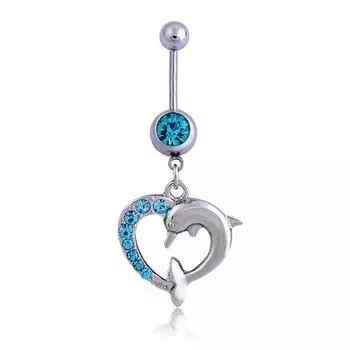 Нержавеющая сталь, прокол, пряжка для пупка, дельфин, любовь, инкрустированный бриллиантом, кулон, кольцо для пупка, аксессуары для танца живота, пупочный гвоздь белый