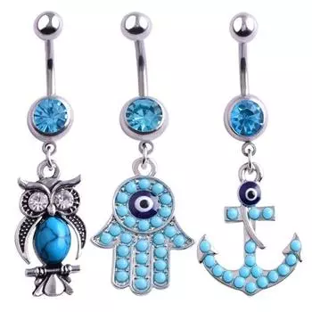 Нержавеющая сталь пупка для женщин пирсинг живота украшения для тела прекрасная синяя морская звезда висячий живот anchor