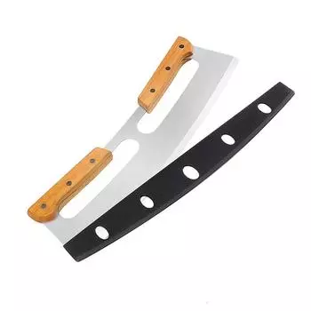 Нержавеющая сталь Rocker Blade Деревянные ручки Нож для пиццы Rocker с крышкой Pizza Rocker Cutter Инструменты Нож Mezzaluna Кухня