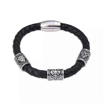 Нержавеющая сталь Руна викингов Браслет из бисера Мужской браслет из натуральной кожи Браслет Ювелирные изделия 19CM