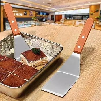 Нержавеющая сталь с деревянной ручкой, лопаточка для блинов, торт, пицца, стейк, железная тарелка для барбекю, домашняя кухня, ресторан, инструменты для приготовления пищи