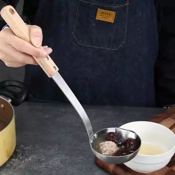 Нержавеющая сталь с длинной ручкой, маслоотделитель для супа, кухонный дуршлаг, фильтрующая ложка, распродажа товаров Wood Handle