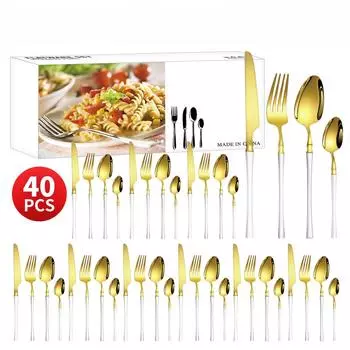 Нержавеющая сталь с небольшой талией, нож для западной еды/стейка, вилка и ложка, десертная ложка, столовые приборы, набор из 24 предметов, подарочный набор