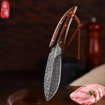 Нержавеющая сталь с ручкой из палисандра Дамасский нож с перьями Открытый походный нож Карманный универсальный нож