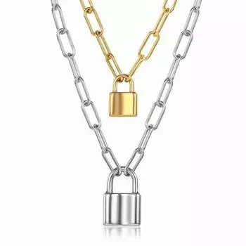 Нержавеющая сталь серебро/золото цвет подвеска с замком длинное ожерелье кабельная цепочка ожерелье женский воротник ювелирные изделия колье золотой