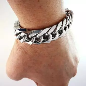 Нержавеющая сталь, ширина 16 мм, серебряный цвет, кубинский браслет, ювелирные изделия для мужчин, подарок для мальчиков 21cm