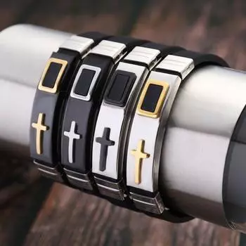Нержавеющая сталь силиконовые пряжки браслеты ювелирные изделия крест браслет крест мужской браслет женский мужчины Style A