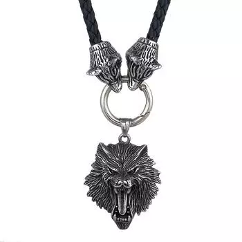 Нержавеющая сталь скандинавская мифология викингов кельтская голова волка кулон ожерелье мужские аксессуары 80CM