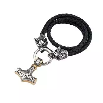 Нержавеющая сталь скандинавский викинг голова волка Молот Тора кулон ожерелье мужские ювелирные изделия 80CM