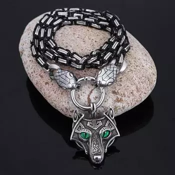 Нержавеющая сталь скандинавский викинг Один кулон с головой волка голова змеи комната черный император цепочка ожерелье ювелирные изделия из нержавеющей стали мужское ожерелье подарок 55cm чёрный