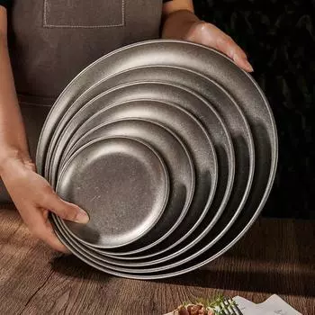 Нержавеющая сталь стейк тарелка винтажная западная посуда кухонный органайзер поднос для хранения дома XS