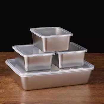 Нержавеющая сталь тарелка с крышкой прямоугольная емкость для хранения продуктов коммерческий поднос для посуды большой освежающий контейнер для ланча L