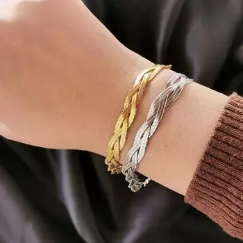 Нержавеющая сталь трехцветный плетеный браслет для женщин змеиная костяная цепь украшения для вечеринок