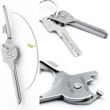 Нержавеющая сталь Utili Key 6 в 1 брелок для ключей Edc Multi-Tool отвертка открывалка серебряный