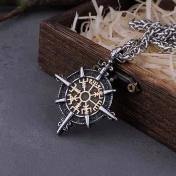 Нержавеющая сталь Викинг дорожный знак Vegvisir компас ожерелье мужской Один Шарм амулет кулон бойфренд ювелирные изделия подарок тёмно-рыжий