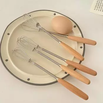 Нержавеющая сталь венчик для взбивания яиц с деревянной ручкой кухонный ручной венчик для взбивания яиц кухонные гаджеты инструменты принадлежности для выпечки серебряный