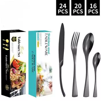 Нержавеющая сталь Western Food Черный нож для стейка, вилка и ложка, набор из четырех предметов, креативный подарочный набор посуды blue box
