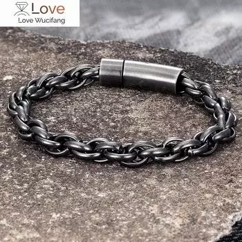 Нержавеющая сталь винтажный браслет мужской черный кубинский звено цепи ретро браслет мужской рок мода ювелирные изделия подарок оптовая продажа 21cm