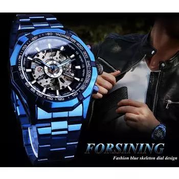 Нержавеющая сталь водонепроницаемые мужские часы-скелетоны роскошные прозрачные механические спортивные мужские наручные часы чёрный/золотой