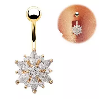 Нержавеющая сталь, зеленый цветок, кристалл, пупок, кольцо для пупка, ювелирные изделия для пирсинга пупка
