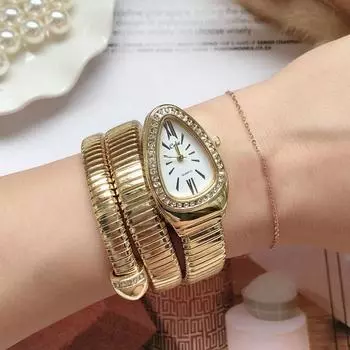 Нержавеющая сталь женские кварцевые часы роскошные часы-змея браслет модные кварцевые наручные часы женские серебряный