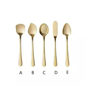 Нержавеющая сталь Золотая десертная ложка Креативная ложка для перемешивания меда и кофе Ложка для намазывания масла Фруктовая ложка Столовые приборы для западной кухни E