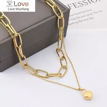 Нержавеющая сталь золотого цвета сердечный замок кулон ожерелья для женщин двухслойные чокеры модные модные подарочные ювелирные изделия