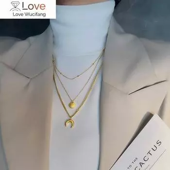Нержавеющая сталь золотой цвет луны трехслойные длинные ожерелья для женщин чокеры модный подарок новый подарок ювелирные изделия