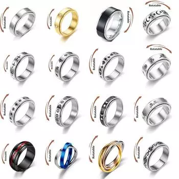 Нержавеющая сталь Звезда Луна тревожность расслабляющее крутое кольцо для пар Spinner Fidgets шарнирные кольца аксессуары Anillo Antiestres 9