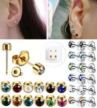 Нержавеющие античувствительные серьги-гвоздики для пирсинга ушей, серьги-гвоздики для пирсинга ушей, нержавеющая сталь Amethyst серебряный