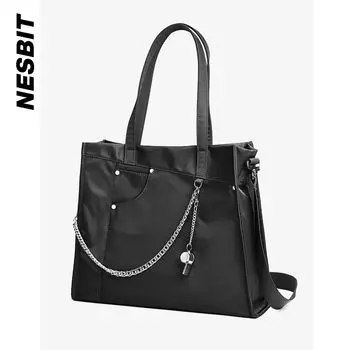 Nesbit Large Capacity Satchel Trendy Casual Tote Bag Black