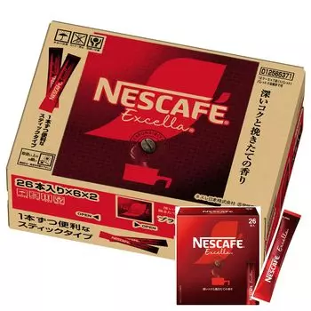 Nescafe Excela Stick Black 312 бутылок 26 бутылок x 12 Обычный растворимый в индивидуальной упаковке (2 г/стик), коробки, Кофе,