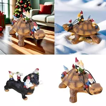 Несколько гномов верхом на черепахе украшают садовые статуи One Size