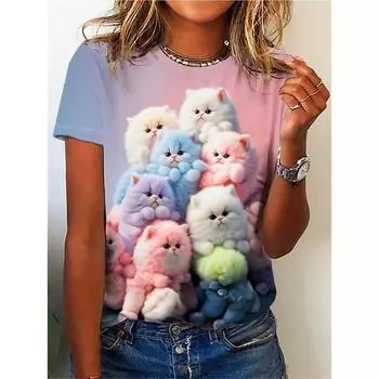 Несколько милых плюшевых собачек, женская круглая горловина с короткими рукавами, подходит для весны, лета и осени. S