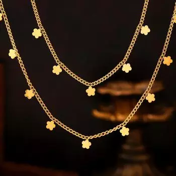 Несколько подвесок с персиковым цветком, ожерелья на ключицу, элегантный дизайн, ювелирные изделия из титановой стали с покрытием из 18-каратного золота для женщин