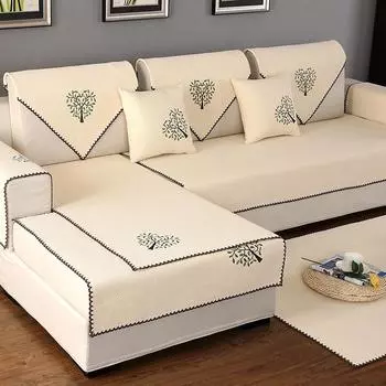 Нескользящая диванная подушка Four Seasons с вышивкой, хлопково-льняная ткань для гостиной, универсальное льняное утолщенное современное минималистское однотонное диванное полотенце 70*70