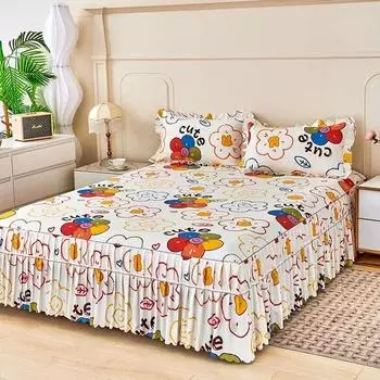 Нескользящая двухслойная юбка-кровать, универсальная хлопковая простыня Four Seasons для кровати размера «queen-size» с наволочками 3 Pcs 120x200cm