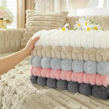 Нескользящая геометрическая однотонная диванная подушка, зимний чехол для дивана с имитацией меха кролика, утолщенная диванная подушка, коврик для дивана в гостиную и дома 70x70cm 1pcs