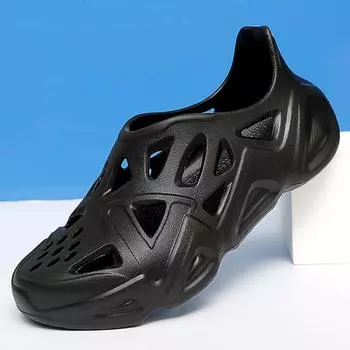 Нескользящая износостойкая модная уличная пляжная обувь большого размера для взрослых, повседневные сандалии, тапочки, перфорированная обувь, размеры 39-45 39 чёрный