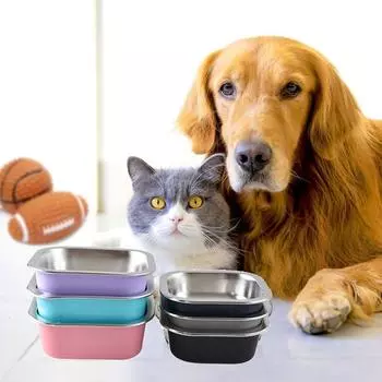 Нескользящая кормушка из нержавеющей стали с резиновым дном, миска для корма для собак, прочная миска для домашних животных и кошек L темно-синий