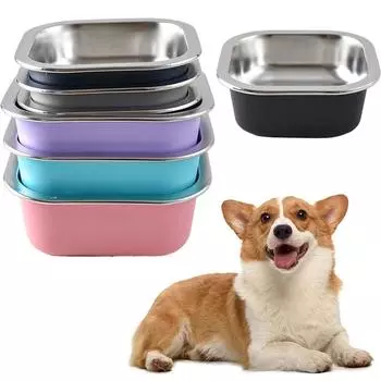 Нескользящая миска для домашних животных, не опрокидывающиеся миски для кормления кошек, кормушка из нержавеющей стали, сухие и влажные корма L чёрный