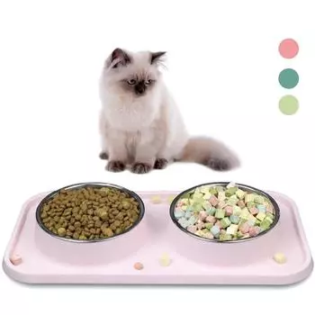 Нескользящая миска для кошек, двойные миски для собак и кошек, нержавеющая сталь, посуда для кормления домашних животных, поилка для воды для щенков и котят, аксессуары для собак China