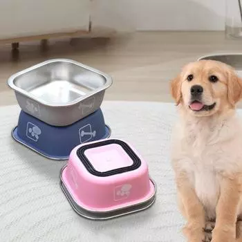 Нескользящая миска для собак из нержавеющей стали, большая емкость, поддон для корма для собак, миска для кормления собак в помещении L синий